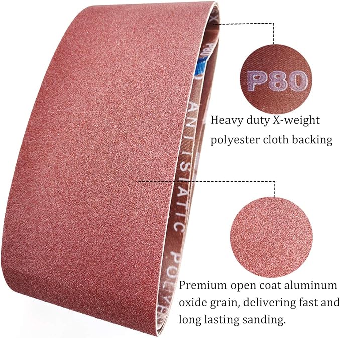 4 x 21 Inch Aluminum Oxide Sanding Belts, 2 Each of 40/80/120/150/240/400 Assorted Grits Abrasive Belts for Belt Sander, 12-Pack