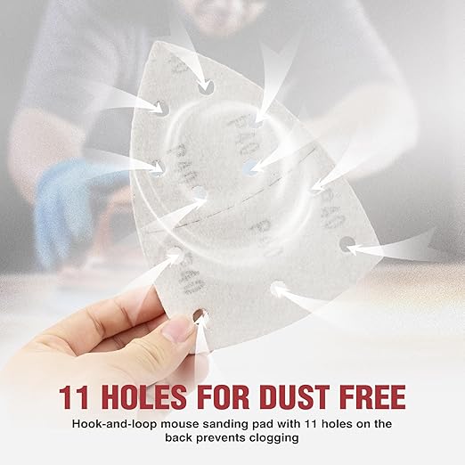S SATC 50 PCS Mouse Sander Sandpaper 11 Holes 40 Grit Detail Sander Sandpaper Palm Sander Paper Hook and Loop Sander Pads Triangular Sanding Sheets
