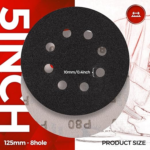 100PCS 5 inch Silicon Carbide Sanding Discs 80 Grit, Wet Dry Orbital 5 Sander Hook and Loop Sandpaper Disc, Best for Metal,Automotive,Wood Polishing