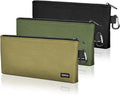 3 Pack Premium Tool Pouches Zipper Bag, 12 in Small Tools Bags with Carabiner, Heavy Duty Flat Bottom Utility Multipurpose Storage Organizer Bag for Tool, Stationary, Pencil (Tan, Navy Green, Black)