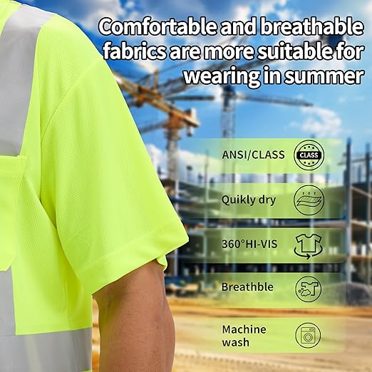 sesafety 3PACK High Visibility Shirts for Men, Class 3 Hi Vis Reflective Construction Shirts for Men with Pocket Safety T Shirts