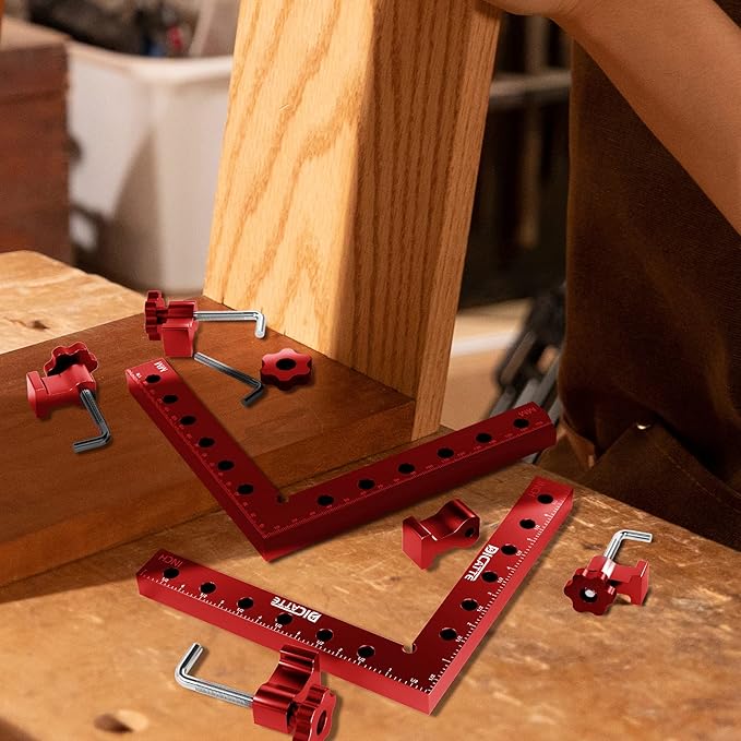 90 Degree Positioning Square Right Angle Clamp 7.1" x 7.1" Aluminum Alloy Woodworking Carpenter Tool,4 Pcs Right Angle Clamps With 8 Clamps,For Picture Frame Box Cabinets Drawers