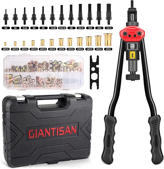 Rivet Nut Tool Kit,16-Inch Rivnut Tool Kit with 12 Metric and SAE Mandrels, 176Pcs Rivet nut Assortment Kit, Designed for Labour Saving
