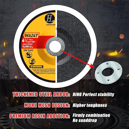 4-1/2 inch Grinding Wheels for General Purpose Metal & Stainless Steel, Aluminum Oxide Grinding Disc for Angle Grinder 4.5'' x 1/4'' x 7/8'' (25 Pack)