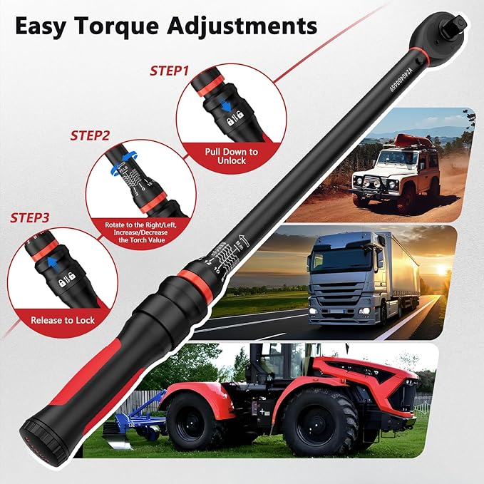 Torque Wrench 1/2-Inch Drive, 30-250 ft.lb/40.7-339 Nm, 21.65“, 72 Tooth, TRP+ABS Plastic Handle, Heavy Duty Wrench for Automotive, Truck, and Industrial Machinery Repairs