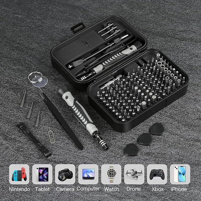 Screwdriver Set – Precision Screwdriver Bit Sets, Mini Hex Phillips Torx Slotted Screwdriver Bit Set with Tool Box, Ideal for Electronics, Laptop, iPhone, Jewelers and More (130-IN-Black)