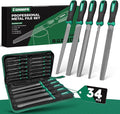 Professional Metal File Set 34Pcs Industrial Grade High Carbon Steel,5 Shapes (Flat/Half Round/Round/Triangle/Square) for Hardened Steel, Metalworking Tools with Storage Case,14 Needle Files