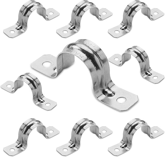 OHLECTRIC Heavy Duty Pipe Strap (10 Pack - 1½ Inch) Zinc Plated Steel Conduit Clamps, 2 Hole Steel EMT Pipe Strap U Bracket, Zinc Coated Tension Tube Clip, Metal Pipe Clamp for EMT Conduits