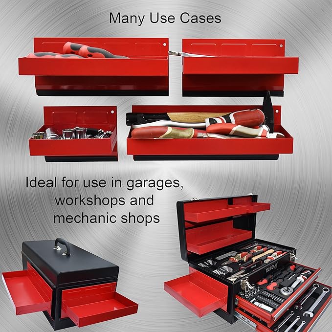 Magnetic Shelf 4-Pcs Set - Red Tool Trays - Metal Tool Box With Strong Magnets - Storage for Toolbox - Tool Box Accessories for Van Workshop