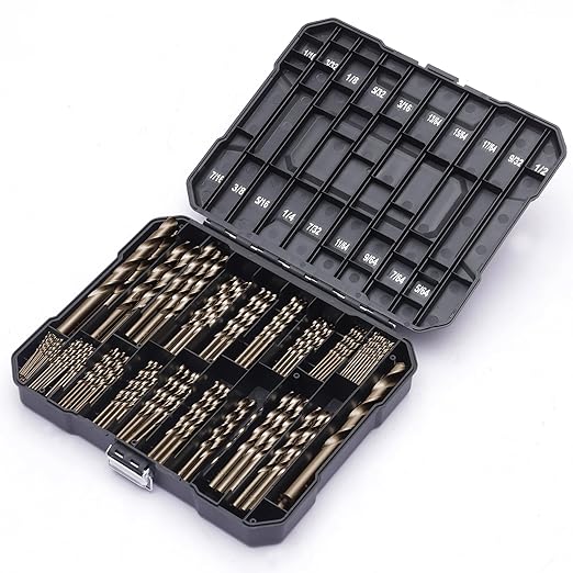 Cobalt Drill Bit Set for Hardened Metal and Stainless Steel, 122Pcs M35 High Speed Steel Twist Jobber Metal Drill Bits 1/16"-1/2", with Plastic Index Storage Case