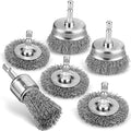 6Pcs Professional Wire Wheel, Carbon Steel Wire Brush for Drill, Drill Cup Brush for Cleaning Rust, Wire Brush Drill Attachments with 1/4 Inch Hex Shank