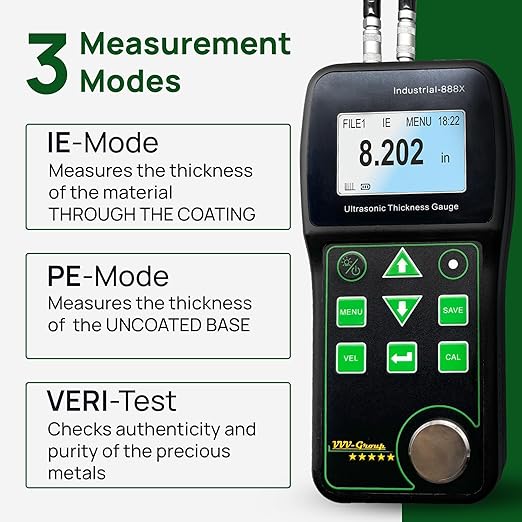 Ultrasonic Thickness Gauge Industrial-888X Echo-Echo Mode Measure Through Coating up to 19.685mils (500 microns) / Cast Iron Thickness Measurement/PC Connection (All Material)