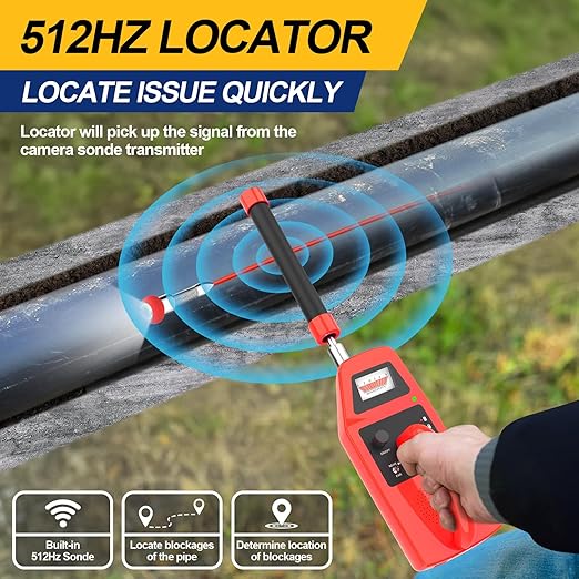 Anysun All in 1 Sewer Camera with Locator & Wheels & Pull Handle, 7MM 300Ft Cable, Self Leveling, Distance Counter, 32GB Card, 9'' HD Monitor, Pipe Drain Inspection Camera IP68 Industrial Borescope