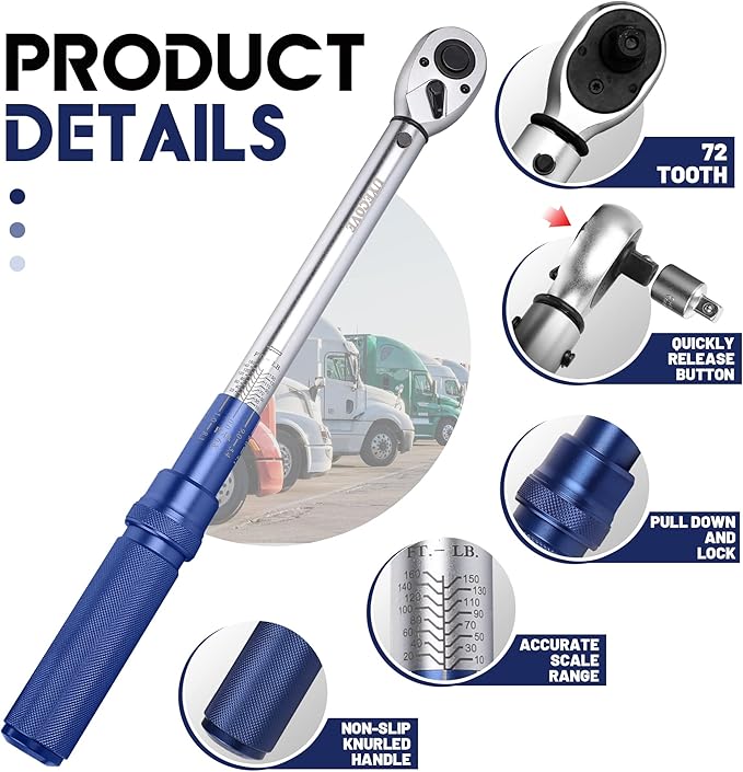 1/2-Inch Drive Click Torque Wrench, Torque Wrench 1/2 Drive 10-160FT.LB/13.6-217N.M with a XIPE Storage Tray, Blue