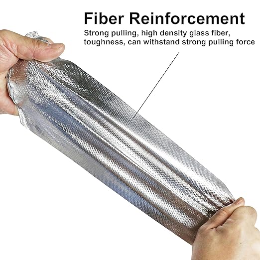 BOMEI PACK Adhesive Aluminum Foil Heat Shield Tape Barrier, Fiberglass Thermal Insulation Reflective Material High Temp Protection (7in*66ft)