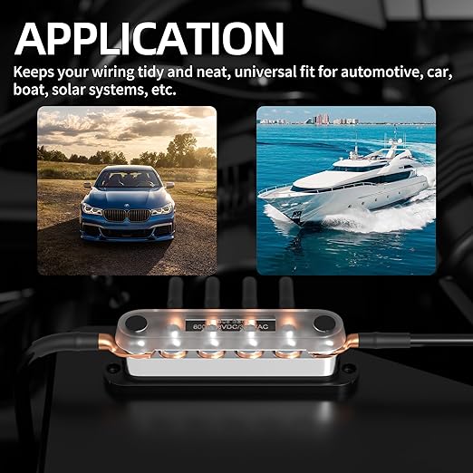 600A Power Distribution Block 12V Bus Bar 6 x 3/8" (M10) Terminal Studs 12 Volt Battery Busbar for Boat Automotive Solar Wiring