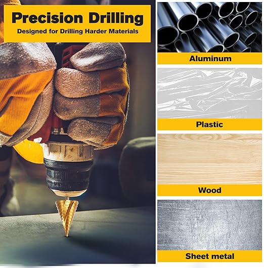 Step Drill Bit Set, 1/4" to 2-3/8", Hex Shank High Speed Steel Step Drill Bit for Stainless Steel, Metal, Aluminum, Copper, Wood, PVC