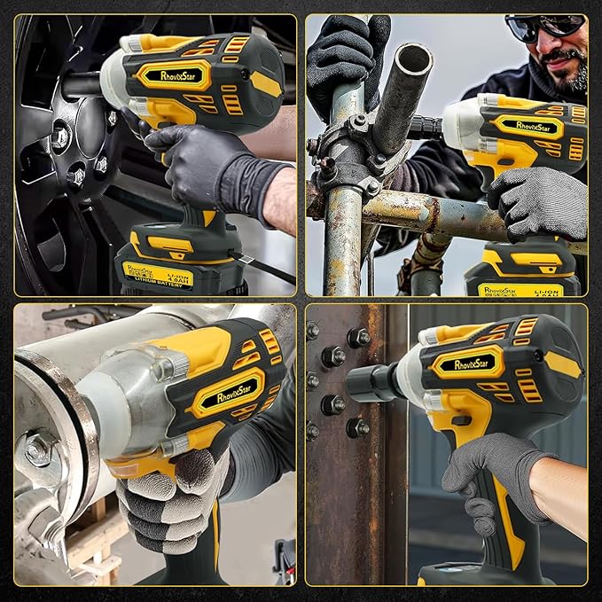 Rhovixster 1/2 Impact Gun, Cordless Impact Wrench Set, 1/2 Torque Impact, Brushless Motor High Torque Impact Guns with Battery and Charger