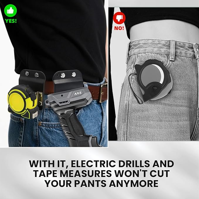 3 Pcs Drill Holder for Tool Belt, Tape Measure Holder with Metal Clip, 2 in Belt Hook Holster for Cordless Drill, Impact Driver, Measuring Tape, Tool Accessories
