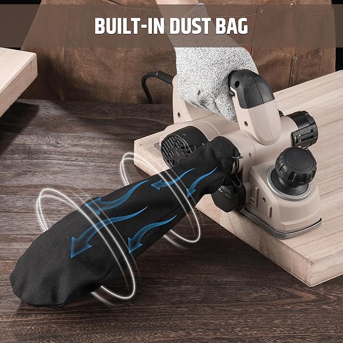 Corded Electric Hand Planer, 7.7 AMP 15000 RPM Power Wood Planer with Edge Guide and Dust Bag, 3-1/4 Inch Planing Width, for Wood Chamfer DIY, Smooth Finish Carpentry
