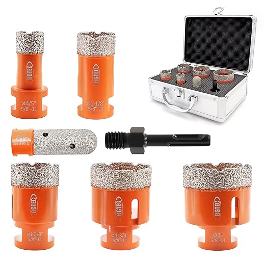 Diamond Core Drill Bits Set,BGTEC 7 pcs Tile Hole Saw Kit 20/28/35/45/50mm with 20mm Finger Bits for Porcelain Tile,Ceramic Granite Marble Stone Masonry Brick