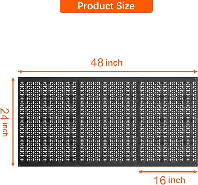 TORACK 3Pcs Metal Pegboard Panels for Garage Wall Utility Tools Storage Pegboard for Workbench, Modular Peg Board Tool Organizer Board Kit(Pack of 3, Black)