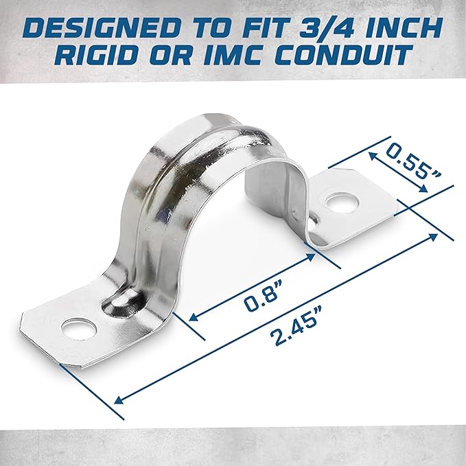 OHLECTRIC Heavy Duty Pipe Strap (50 Pack - ¾ Inch) Zinc Plated Conduit Clamps, 2 Hole Steel Rigid Pipe Strap U Bracket, Zinc Coated Tension Tube Clip, Metal Pipe Clamp for Rigid Conduits
