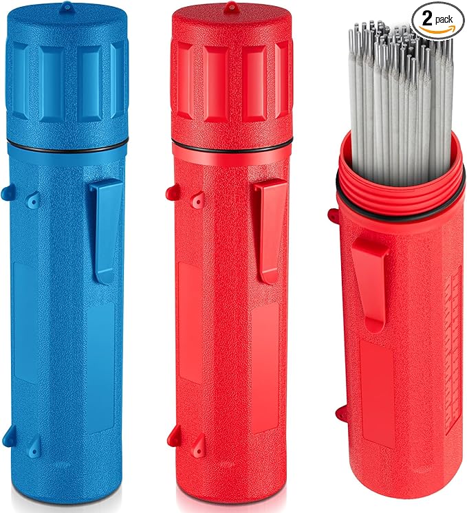 Zonon 2 Pcs Welding Rod Storage Tube 14 Inch Stick Electrode Storage Container Airproof Waterproof for Welding Rod Canister(Red and Blue)