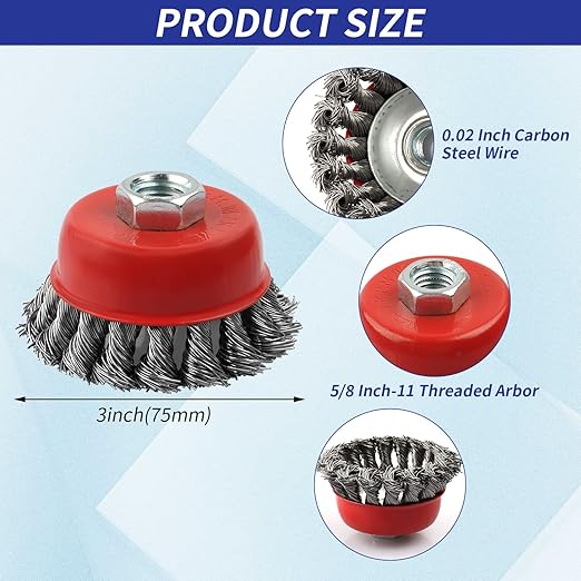 4 Inch Wire Wheel Cup Brush Set for Grinder, WENORA 6 Pack Wire Wheels for 4 1/2 Angle Grinder -5/8 Inch Threaded Arbor -0.02 Inch Carbon Steel Brush for Heavy Cleaning Rust Stripping