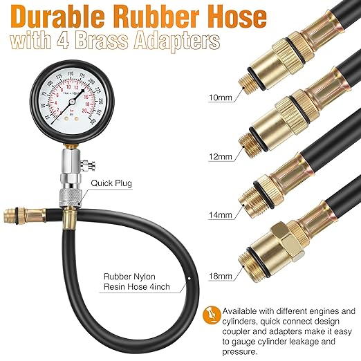 9 Pieces Automotive Compression Tester Kit and Spark Plug Tester, Universal Car and Motorcycle Engine Testing Tools for Cylinder Pressure Gauge (Red)