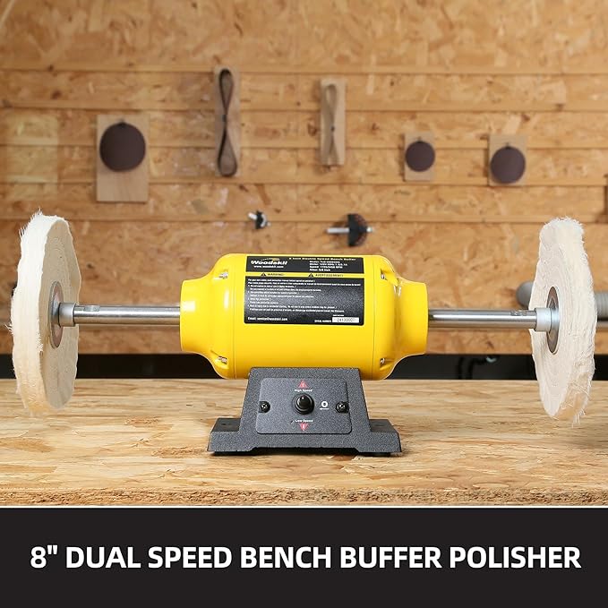 Dual Speed Bench Buffer Polisher 1.8/3.1A, 8 inch Jewelry Buffer Polisher Machine, 1725/3450 RPM Power Bench Polisher with 2 cotton Wheels for Jewelry, Metal, Wood, Jade, Knife, Plastic