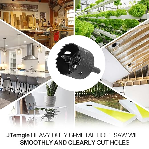 2 Inch Hole Saw with 3/8" Triangle Shank Quick Change Arbor, JTemgle Bi-Metal Hole Saw Heavy Duty Hole Cutting Tool for Cornhole Boards, Recessed Lights, Wood, Plastic, Drywall & Soft Metal