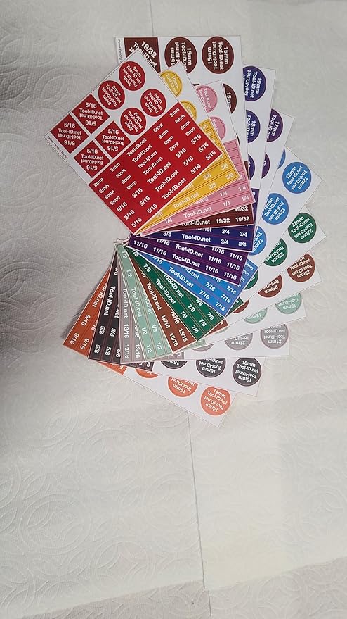 Wrench Label Set, Tool-ID, 13 Colors, Coded PER Size, 8-25 mm & 1/4-7/8 SAE