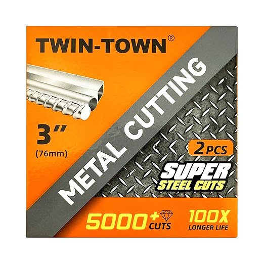 TWIN-TOWN 3" Diamond Cutting Wheel with 3/8" Arbor, Metal Cut Off Wheel, Carbide Cutting Wheel for Angle Grinder, 5000+ Cuts on Rebar, Steel, Iron, and INOX,2 Pack