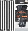 BEST CONNECTIONS Black Cable Ties 500 Pack Cable Zip Ties 14 Inch – Multi-Purpose Self-Locking Nylon Wire Ties with 50 Lbs Tensile Strength – Cable Management Ties for Outdoor & Indoor