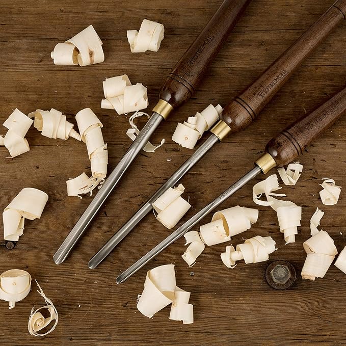 3-Pieces HSS Bowl Gough Lathe Chisel Set Wood Turning Tools with Wooden Box, 1/4-Inches, 3/8-Inches and 1/2-Inches