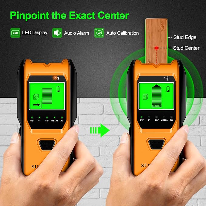 Stud Finder Wall Scanner - 5 in 1 Electronic Stud Detector with Upgraded Smart Sensor, Audio Alarm and HD LCD Display for the Center and Edge of Wood, AC Wire, Metal and Studs Detection (Amber)