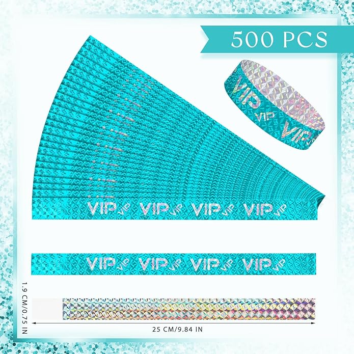 Teling 500 Pack VIP Plastic Wristbands Bracelets Party for Events VIP Custom Wristbands Plastic Bracelets Tear proof Waterproof Wrist Bands Arm Bands for Events Concerts