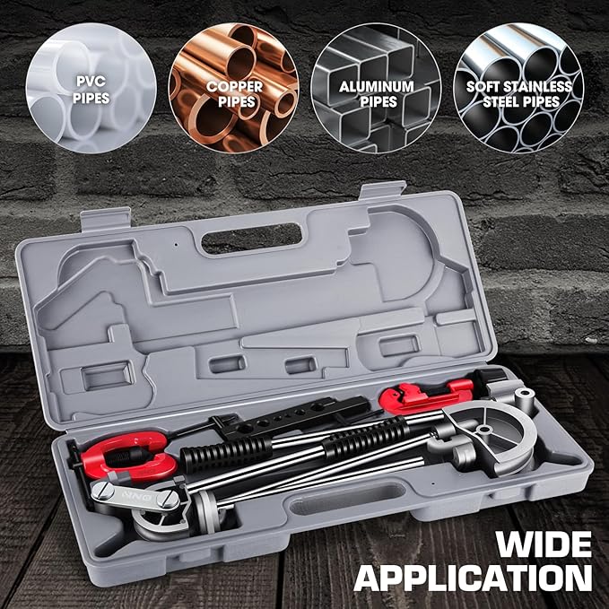 DNA MOTORING 3 in 1 Double Single Flaring Tools Kit, Flare Tool Kit Including 180 Degree Pipe Bender, Tubing Cutter For Copper, Brass, Air Conditioning Pipelines, TOOLS-00544