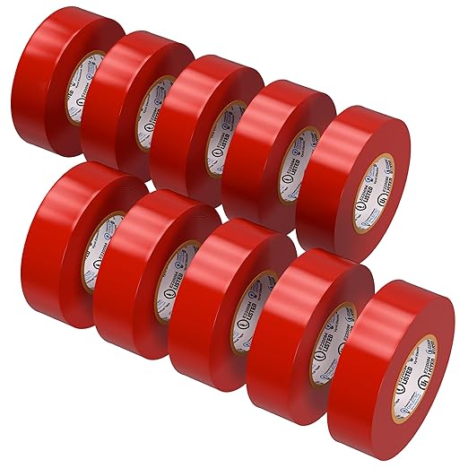 OHLECTRIC Professional Grade Vinyl Electrical Tape (10 Pack) Red - 7 Mil Thick Flame-Retardant, Heat & Weather Resistant 3/4 Inch x 60 Feet | Ideal for Contractors & Electricians