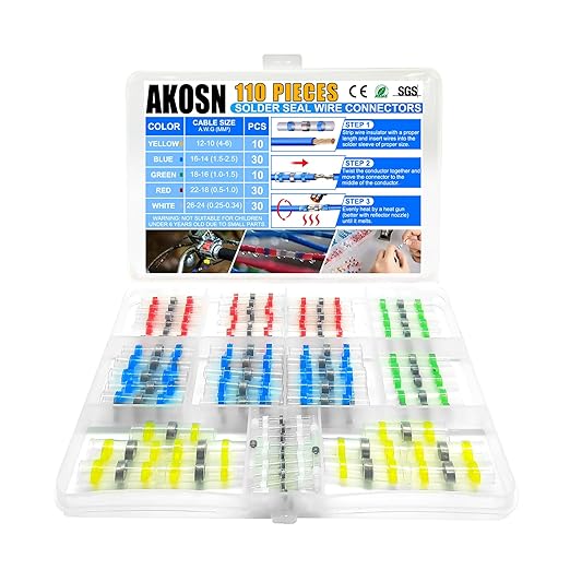110 Pieces, 5 Sizes, Heat Shrink Wire Connectors Kit, Self Shrink Solderless Marine/Automotive Butt, Waterproof Electrical Connectors with 5 Size Color-Coded (AWG 10-26), Perfect for Wire Splicing