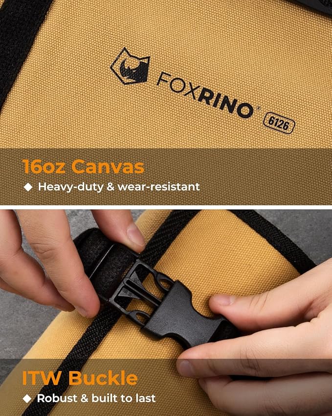 Wrench Roll, Wrench Roll Up Pouch, Gifts for Men Father Dad Mechanic, Heavy Duty Canvas Wrench Organizer Bag (Brown, 19+1 Metric)