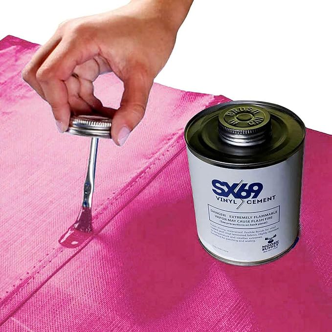 SX 69 Vinyl Repair Kit | Inflatable Bounce House Repair Kit | Includes 8 Ounce Adhesive and Vinyl Roll | for Flexible, Waterproof Repairs of Tears, Punctures, and Holes