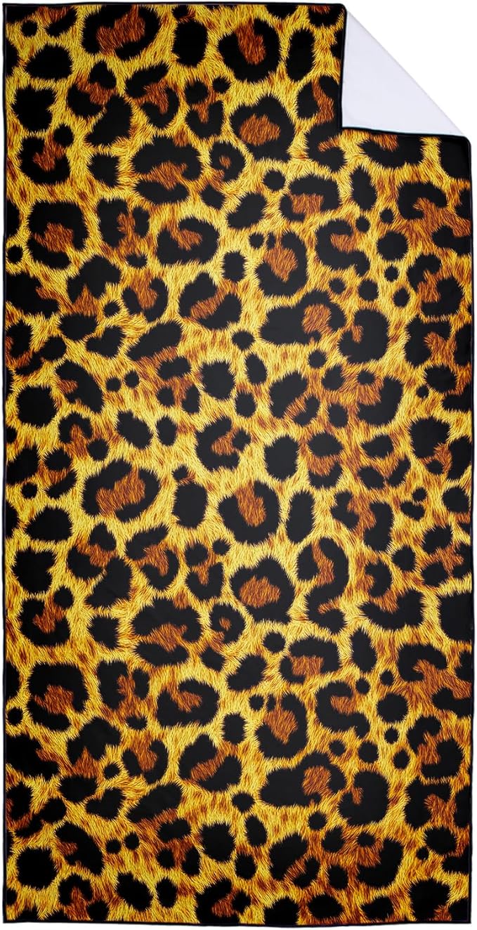 Leopard Print Beach Towel Oversized 36" x 72", Thin Lightweight Sand Free Quick Dry Microfiber Towel for Swimming Pool Cruise Camping Travel