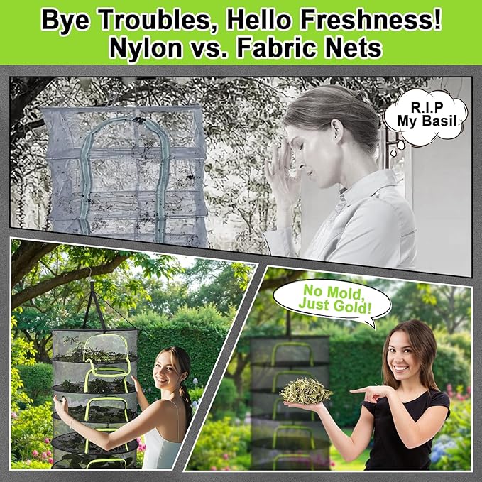 LUKETURE 6-Layer Herb Drying Rack Hanging Mesh Net,Windproof Drying Rack w/U-Zipper Design & Hook - Foldable & Collapsible for Plants, Herbs, Flowers, Fish, Clothes | Save Space | Natural Drying