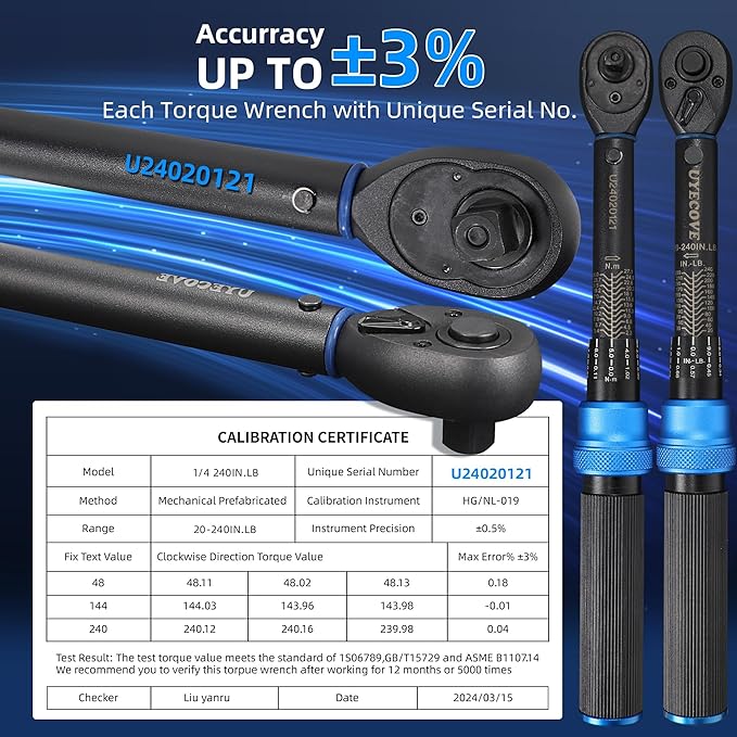 1/4 Inch Drive Click Torque Wrench 10-50 IN-LB,Dual-Direction Click Professional Torque Wrench 10-50IN.LB/1.1-5.7N.M, Dual Range Scales Graduated in FT.LB and N.M, Blue