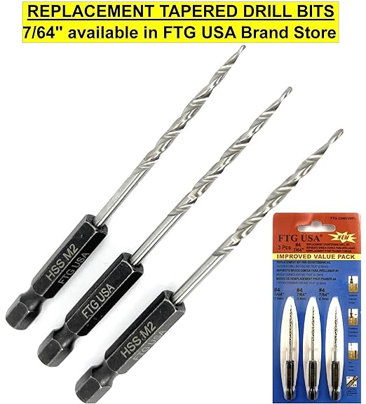 FTG USA Countersink Drill Bit for Wood with Tapered Drill Bit #4 (7/64")