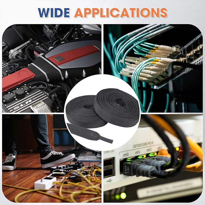 2:1 Heat shrinkable Braided Sleeving Fabric Wire Loom High Temp Heat Shrink Wiring Harness Abrasion Protector Cable Sleeve(3/8"-15ft)
