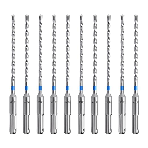 toolant Masonry Drill Bit,SDS Plus Rotary Hammer Drill Bits Set for 3/16" x6inch 10pcs,Carbide Tipped 2-Cutter for Concrete,Masonry and Brick