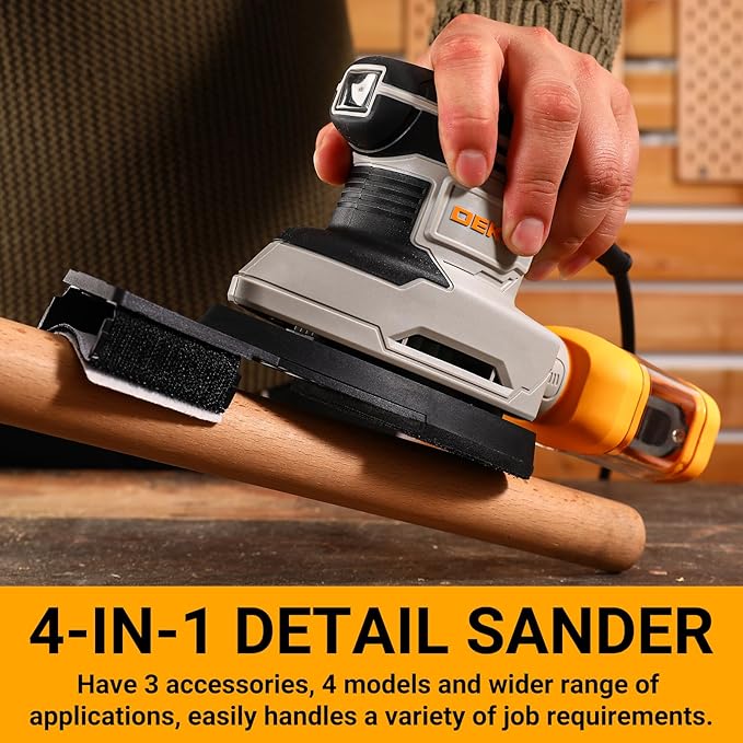 Detail Sander: DEKOPRO Multi-Function Mouse Sander Electric Sander Tool Corded Palm Sanders with Dust Collector, 3 Additional Attachments &12pc Sandpapers for Sanding,Polishing,Removing Paint in Home
